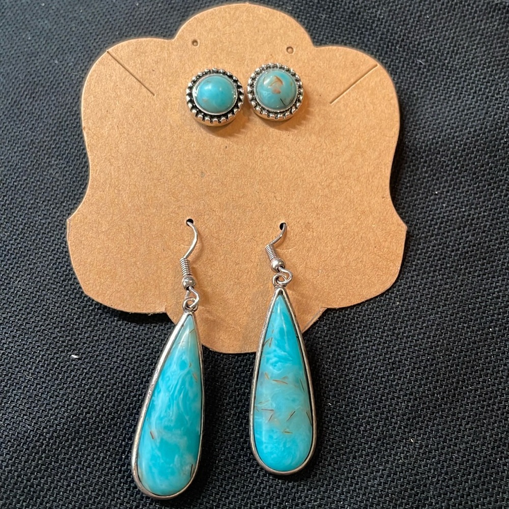 Turquoise Silver Stud Earrings & Turquoise Teardrop Earrings